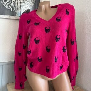 Skull Cashmere XS V-Neck Sweater Hot Pink Fuchsia